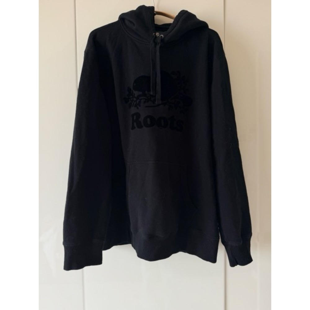Roots Canada Black Hoodie Beaver Logo [L] Y2K Retro Streetwear Vintage - Picture 2 of 5